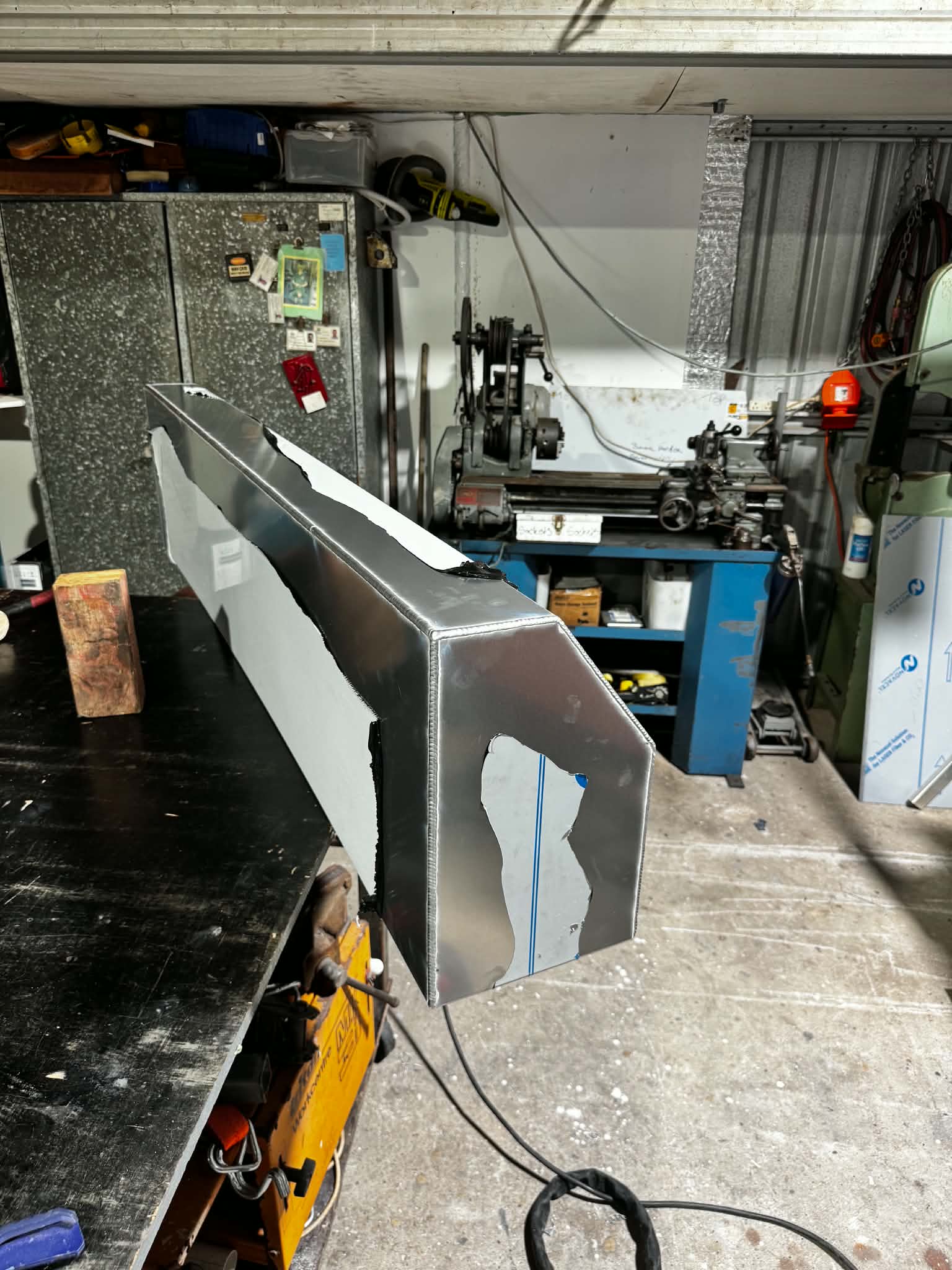 Aluminium boat fabrication in workshop