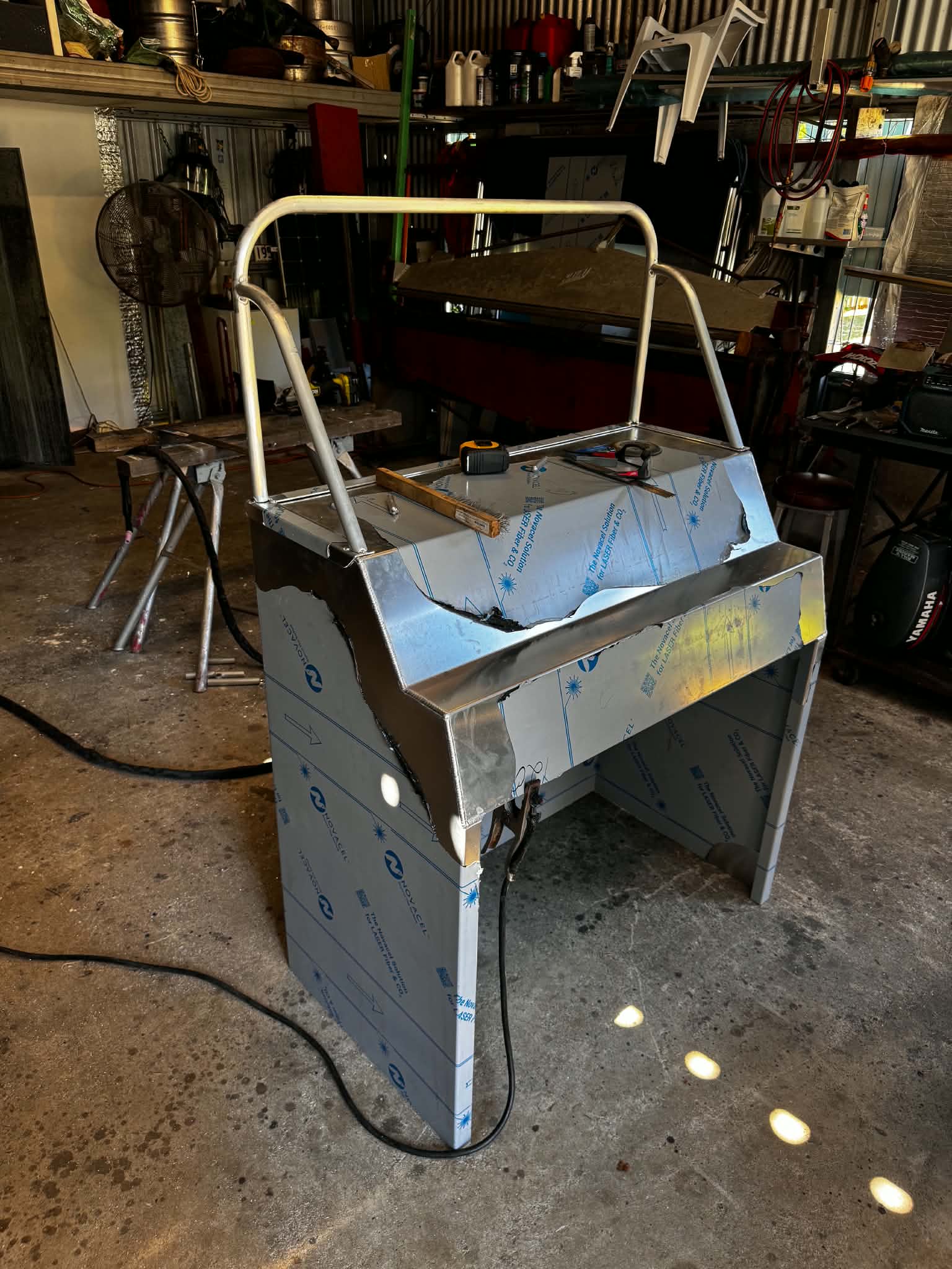 Aluminium boat console frame under construction